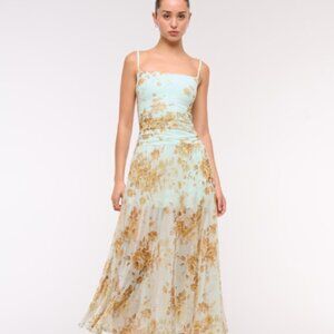 Abercrombie & Fitch Turquoise Floral Bra-Free Flowy Sheer Maxi Dress